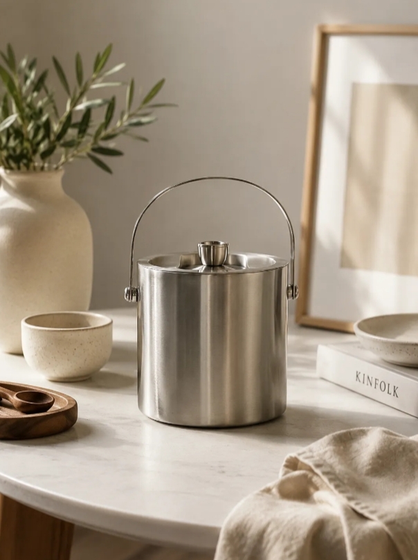 سطل یخ استیل دوجداره درب دار